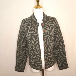 Cherry Lewis England Vintage Wool Blend Leaf Tapestry Cardigan Sweater M